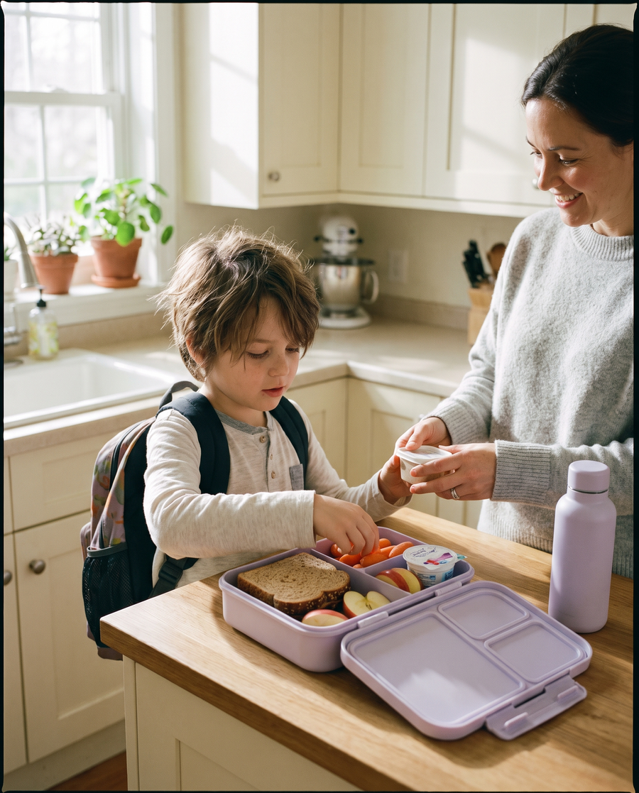 Niño preparando su comida para llevar a la escuela